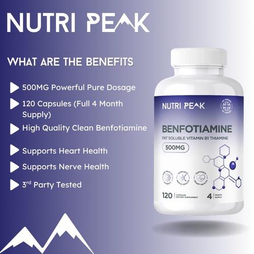 Nutri Peak Benfotiamine 500MG — key features graphic