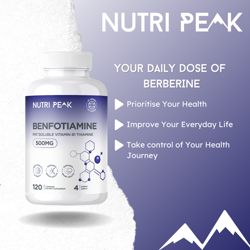 Nutri Peak Benfotiamine 500MG — one-a-day dosage graphic