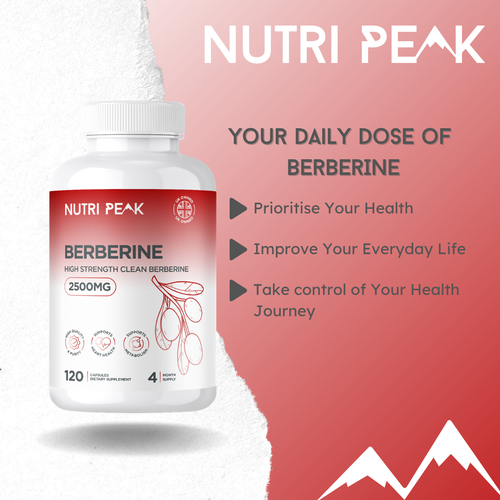Nutri Peak Berberine 2500MG — one-a-day dosage graphic