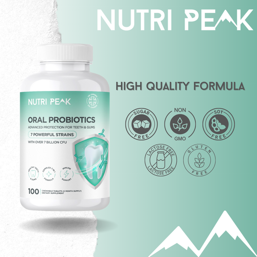 Nutri Peak Advanced Oral Probiotics — formula and quality graphic