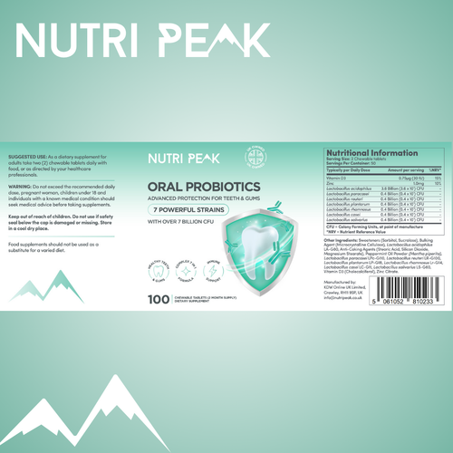 Nutri Peak Advanced Oral Probiotics — supplement label and ingredients